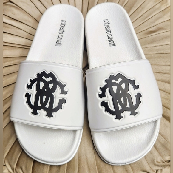 Roberto Cavalli Women Logo Pool Slides Sandals In White Size 6 - Picture 16 of 16